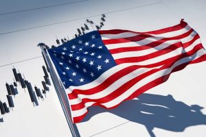 US-Flagge vor Börsenchart (Foto: Freepik, sanstd) Fed Zinsentscheid heute: Leitzins-Entwicklung in den USA – Prognose 2026